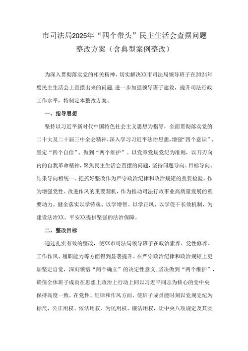 市司法局2025年“四个带头”民主生活会查摆问题整改方案(含典型案例整改).docx