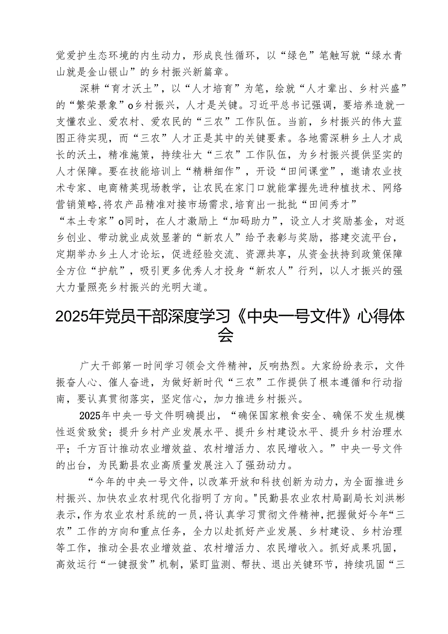 2025年基层党员学习《中央一号文件》心得感言 五篇.docx_第2页