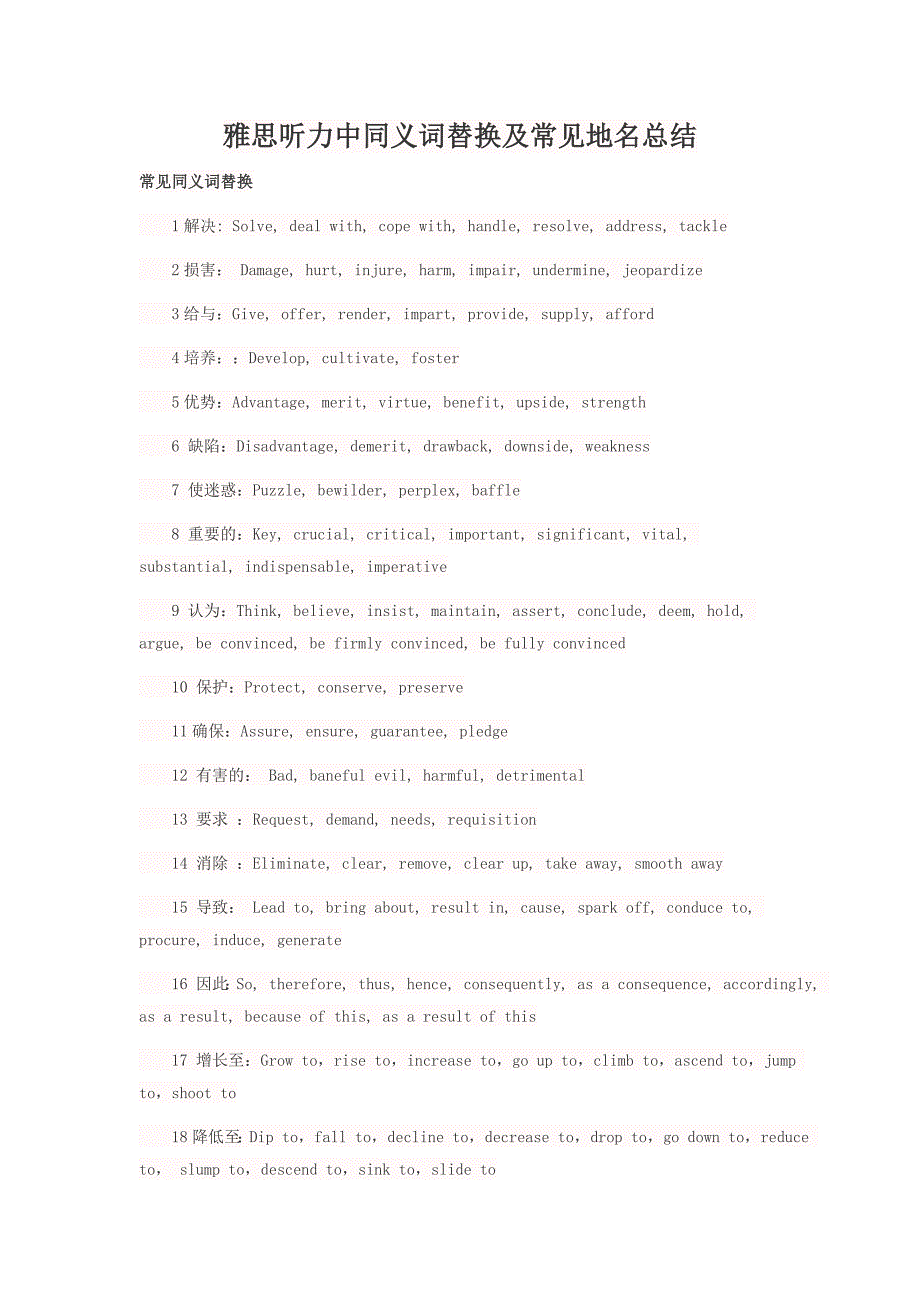 雅思听力中同义词替换及常见地名总结.doc_第1页