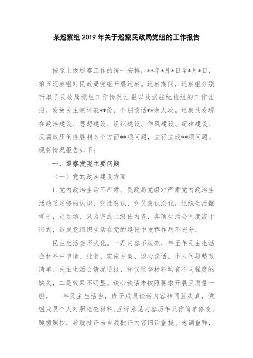2019年某巡察组关于巡察民政局党组的工作报告.docx