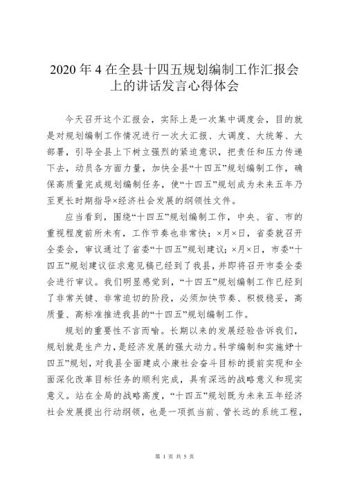 2020年4在全县十四五规划编制工作汇报会上的讲话发言心得体会.doc