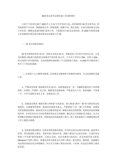 2020党支部书记抓党建工作述职报告.docx