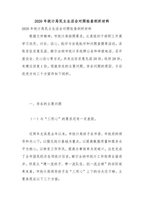 2020年统计局民主生活会对照检查剖析材料.docx