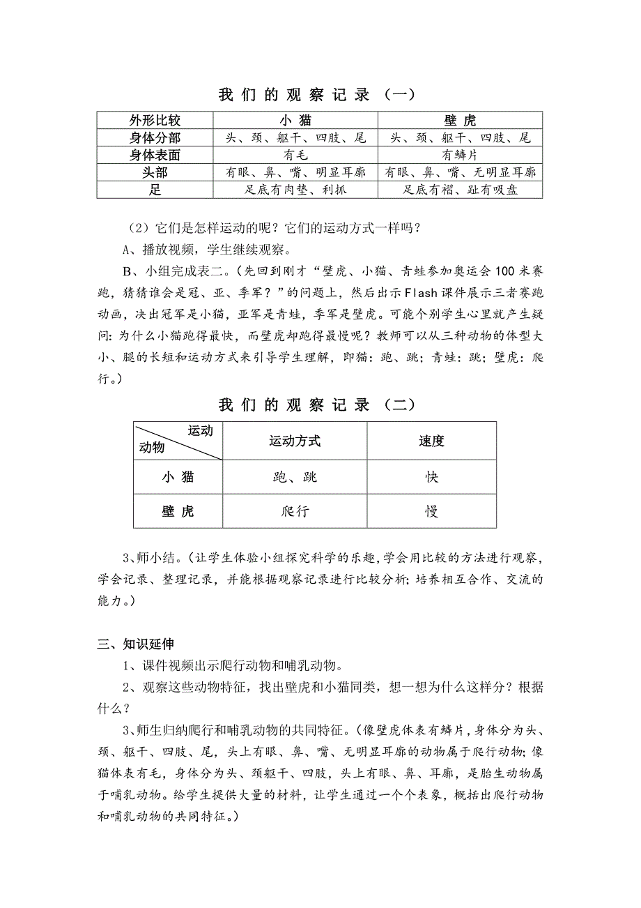 2019-2020年粤教科技版科学三年级下册第10课壁虎与小猫优秀教案.doc_第3页