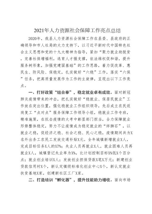 2021年人力资源社会保障工作亮点总结.docx