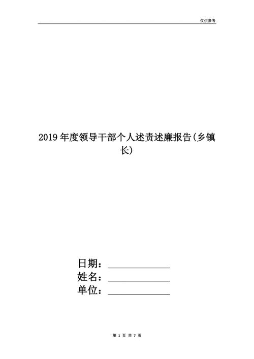 2019年度领导干部个人述责述廉报告乡镇长.doc