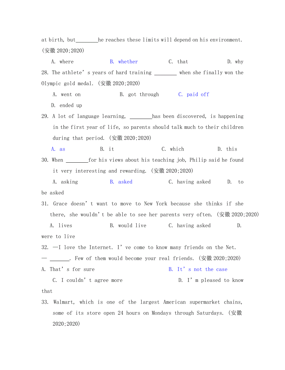 2020年全国各省市高考英语真题单项选择汇总.doc_第2页