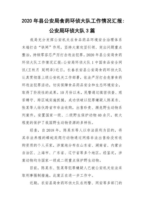 2020年县公安局食药环侦大队工作情况汇报-公安局环侦大队3篇.doc
