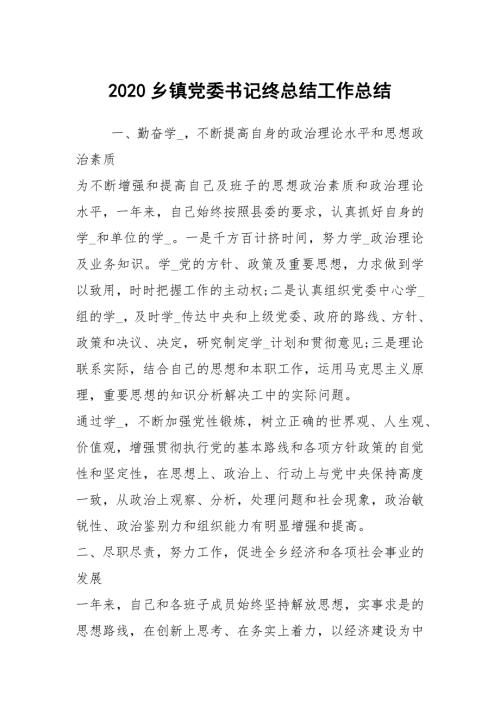 2020乡镇党委书记终总结工作总结.docx