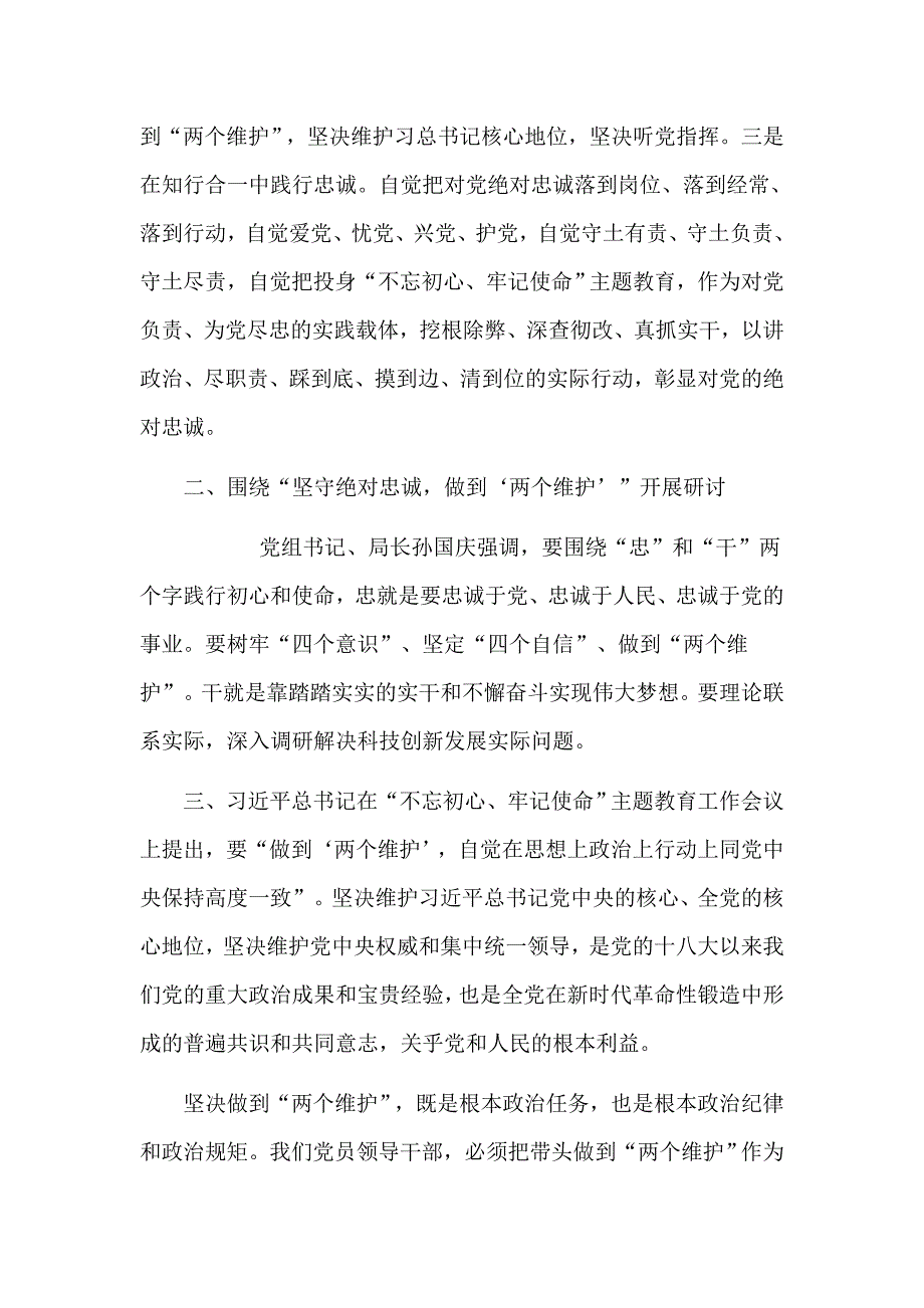 2019坚守绝对忠诚做到两个维护专题学习交流发言稿.doc_第2页