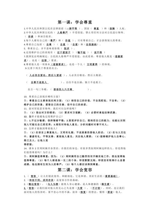 2020年部编版道德与法治六年级下册知识点集锦.doc