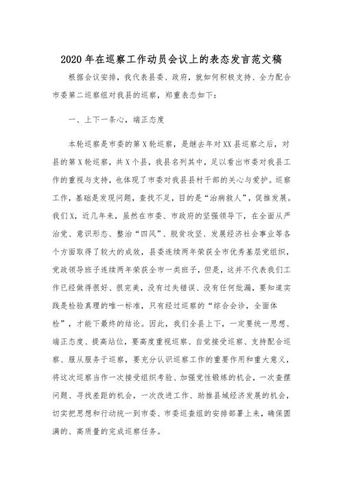 2020年在巡察工作动员会议上的表态发言范文稿.docx