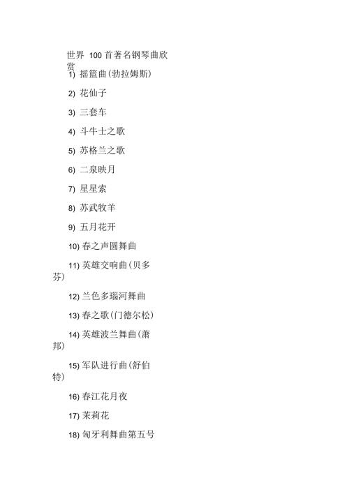 100首世界上最经典钢琴曲欣赏.docx
