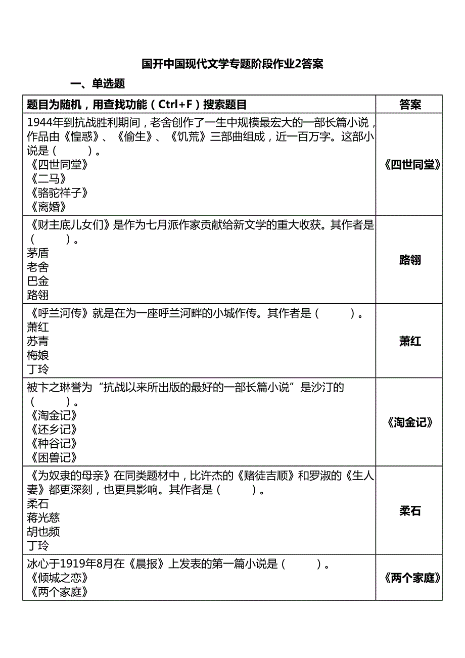 2020国开中国现代文学专题阶段作业2-4答案.doc_第1页