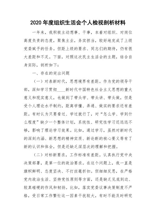 2020年度组织生活会个人检视剖析材料.doc