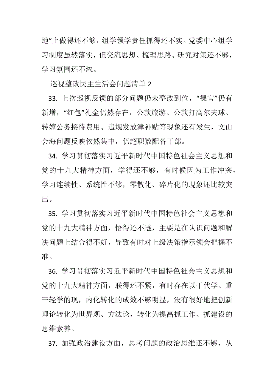 2018巡视整改民主生活会问题清单.docx_第3页
