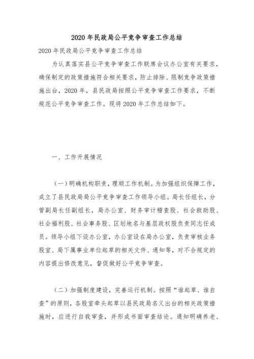 2020年民政局公平竞争审查工作总结.docx
