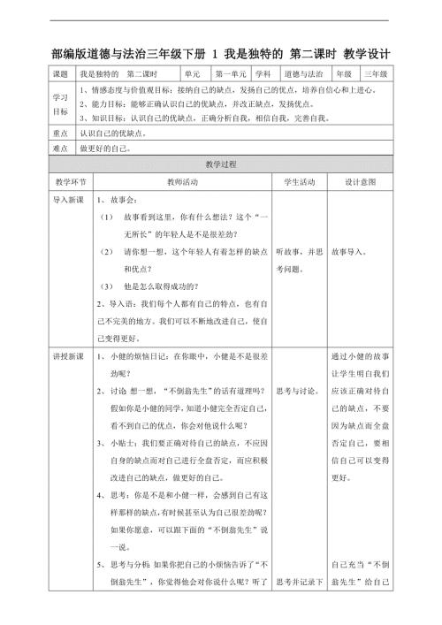 1我是独特的第二课时教案.doc