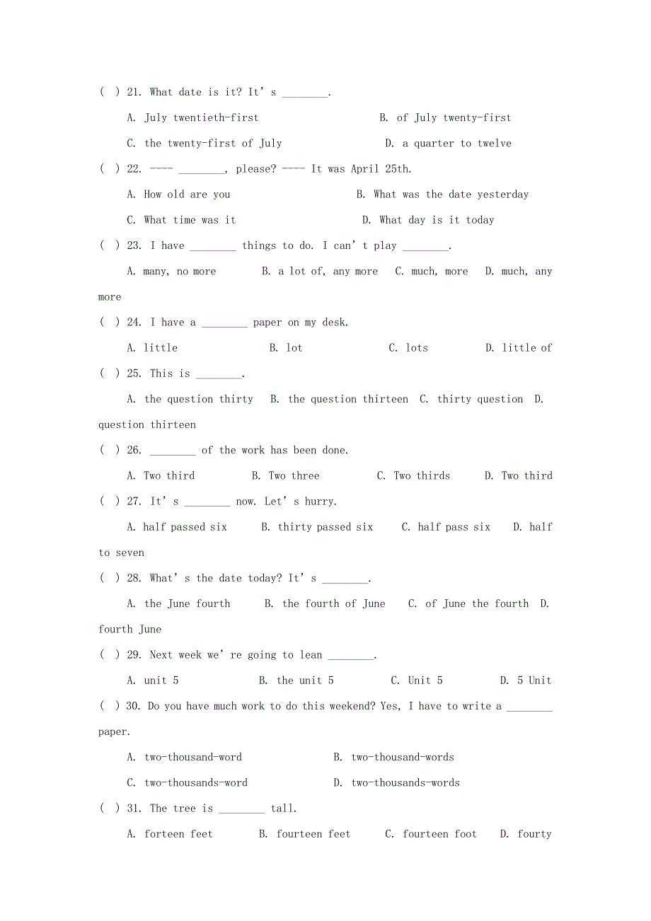 2019中考英语二轮复习数词单选题专项练习.doc_第3页