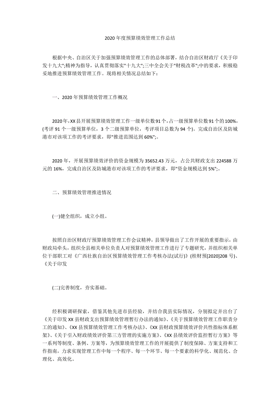 2020年度预算绩效管理工作总结.docx_第1页