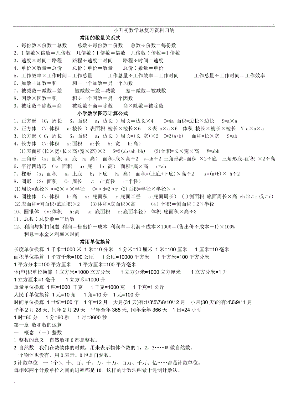 2019年小学六年级数学总复习资料全归纳小升初复习资料.doc_第1页
