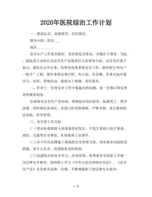 2020年医院综治工作计划.doc