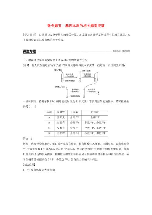 2018-2019学年高中生物第3章基因的本质微专题五基因本质的相关题型突破学案新人教版必修2.doc