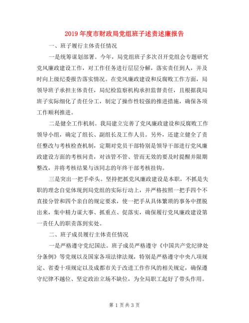 2019年度市财政局党组班子述责述廉报告.doc