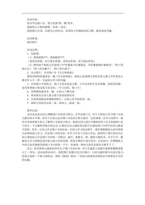 大班语言绕口令《毛毛和涛涛》PPT课件教案参考教案.docx