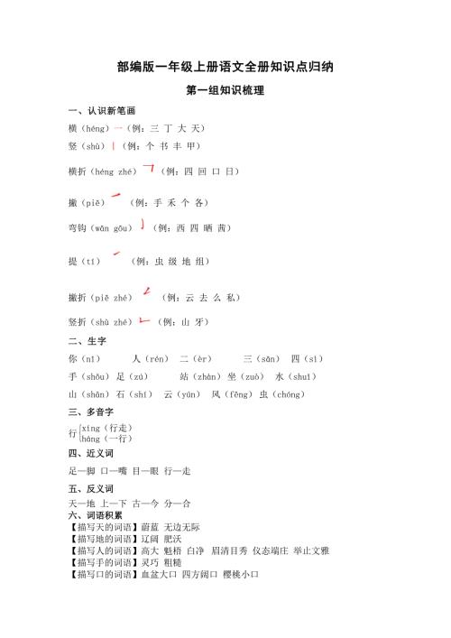 2018部编版小学一年级上册语文全册知识点归纳.doc