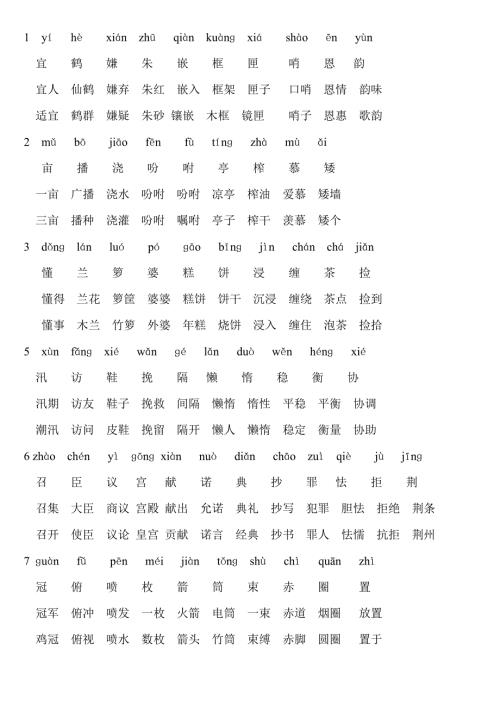 2019人教版五年级语文上册生字表配拼音词语.doc