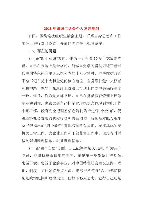 2018年组织生活会个人发言提纲.docx