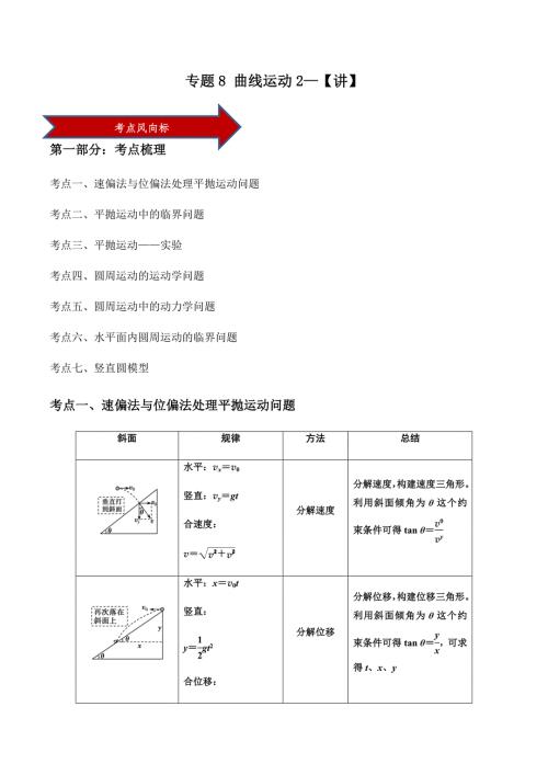 2020-2021学年高三物理一轮复习知识点专题08曲线运动2.docx