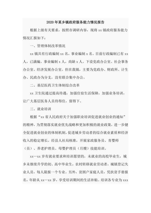 2020年某乡镇政府服务能力情况报告五页.doc