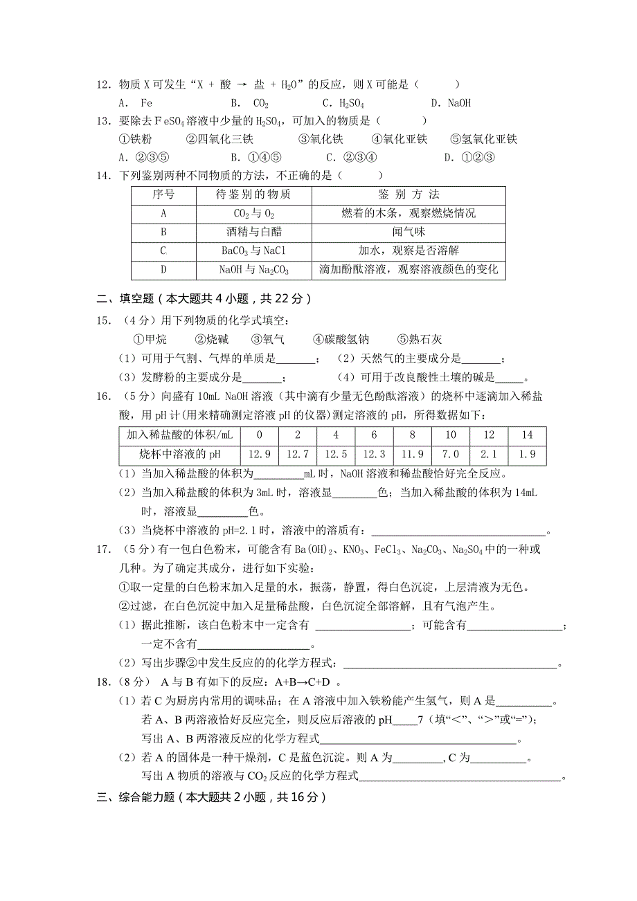 2019-2020年中考化学总复习分类专题训练酸和碱.doc_第2页