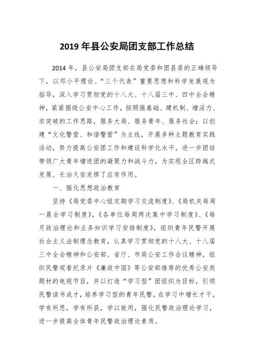 2019年县公安局团支部工作总结.docx
