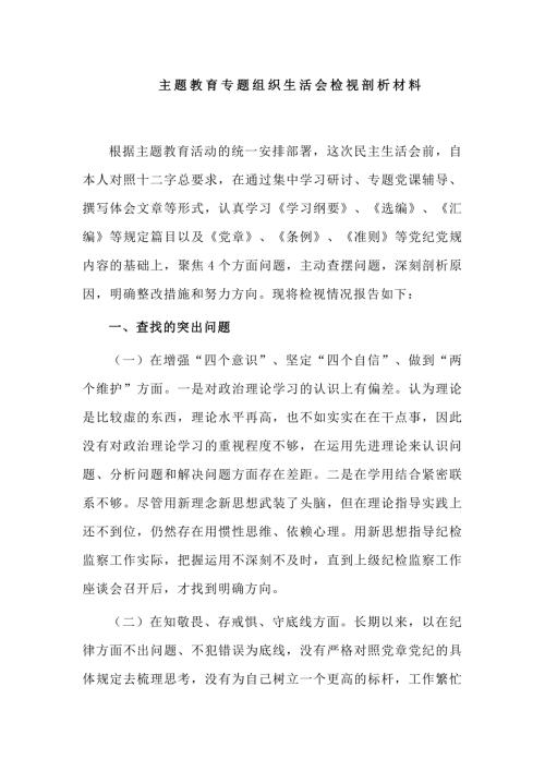 2019主题教育专题组织生活会检视剖析材料.doc