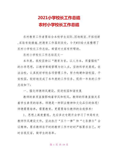 2021小学校长工作总结农村小学校长工作总结.doc