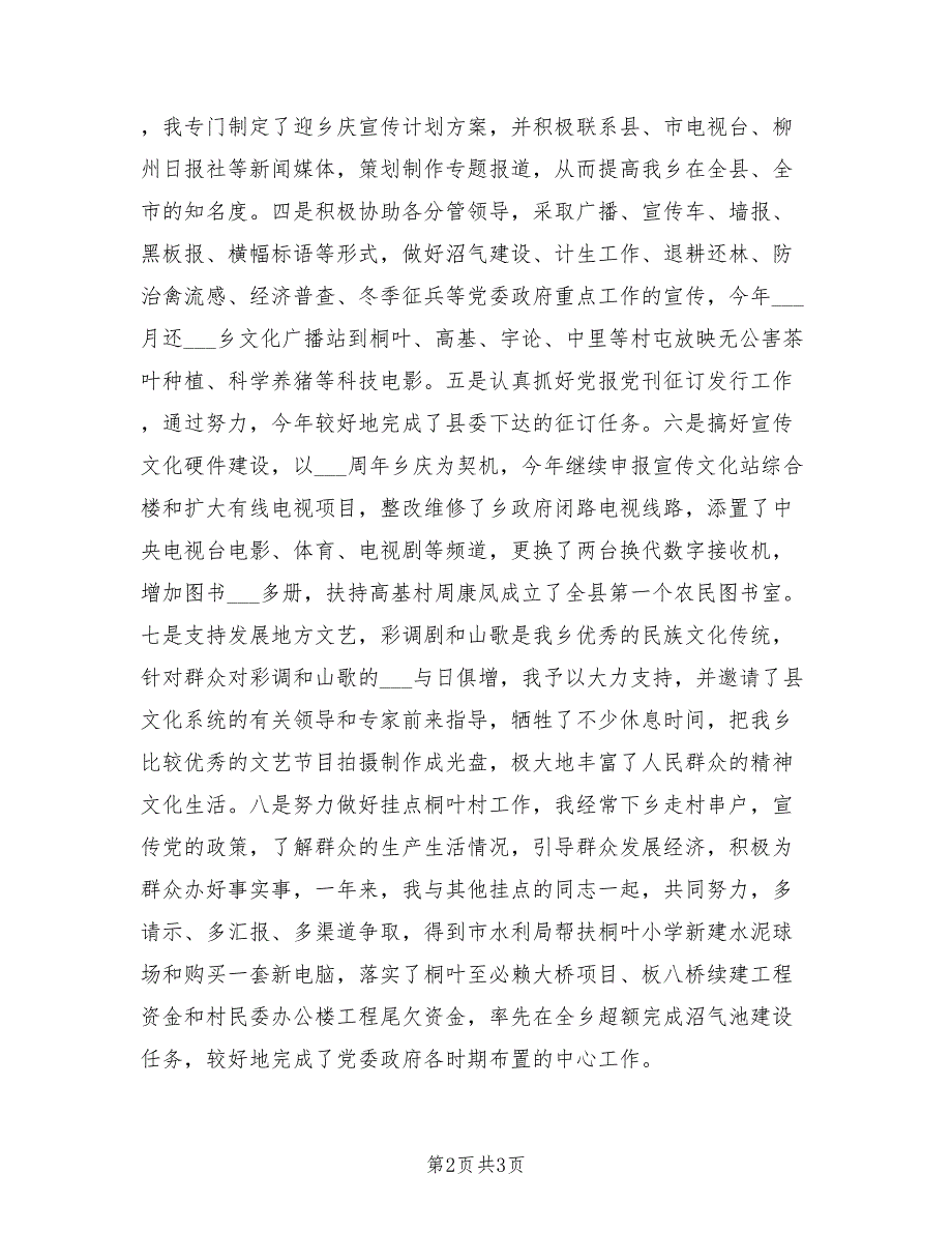 2021年乡党委宣传委员个人述职报告.doc_第2页