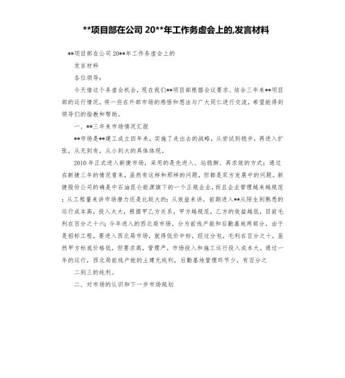 -项目部在公司20-年工作务虚会上的发言材料.docx