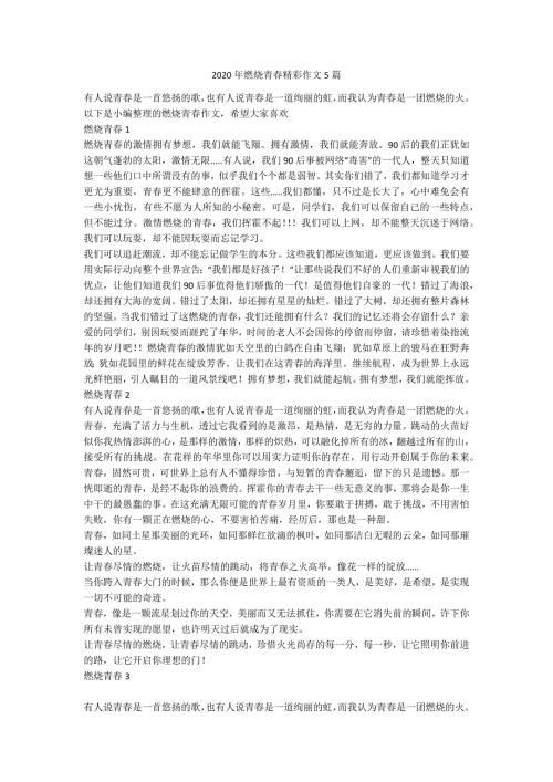 2020年燃烧青春精彩作文5篇.docx