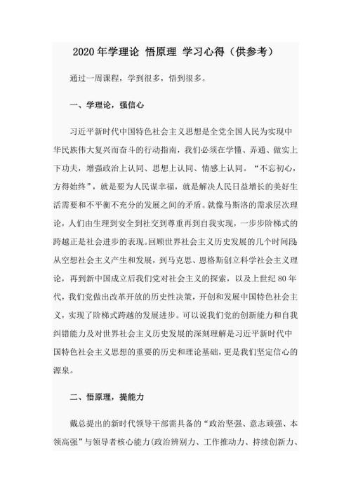 2020年学理论悟原理学习心得供参考.docx