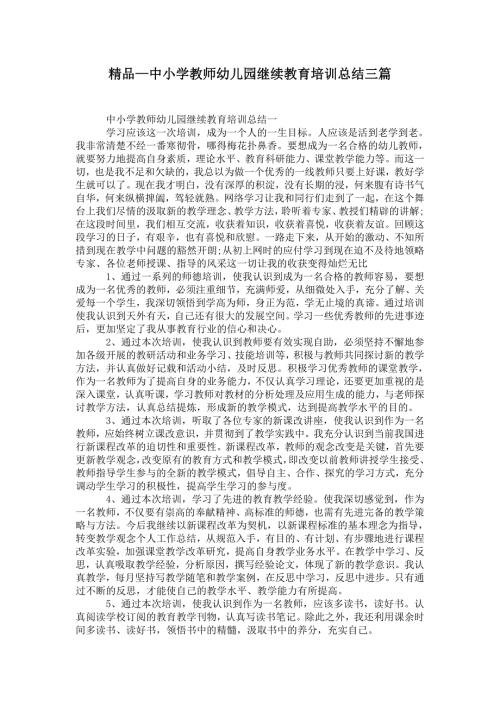 2021年中小学教师幼儿园继续教育培训总结三篇.doc