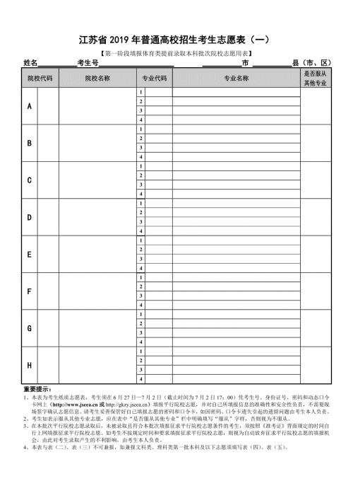 2019年江苏高考志愿填报表.doc