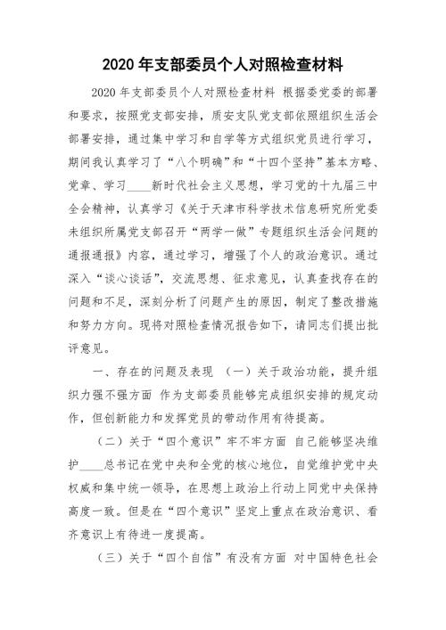 2020年支部委员个人对照检查材料.doc