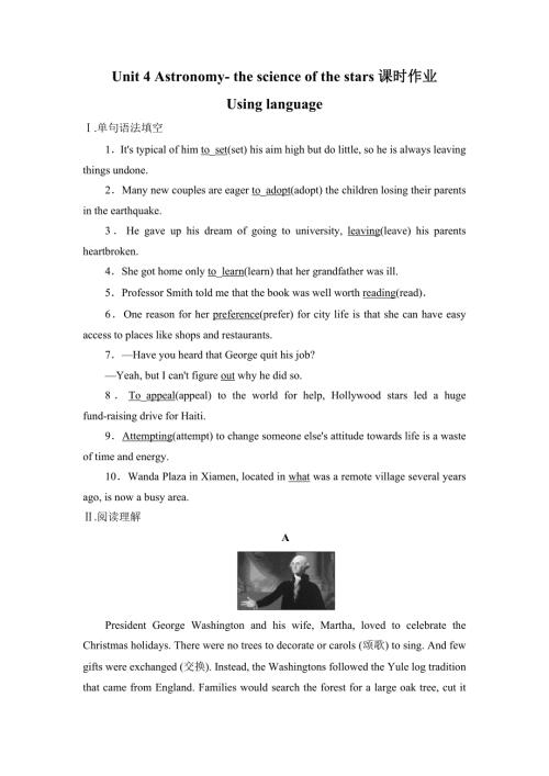 2018-2019学年人教版必修三Unit4Astronomy-thescienceofthestarsUsinglanguage课时作业3.docx