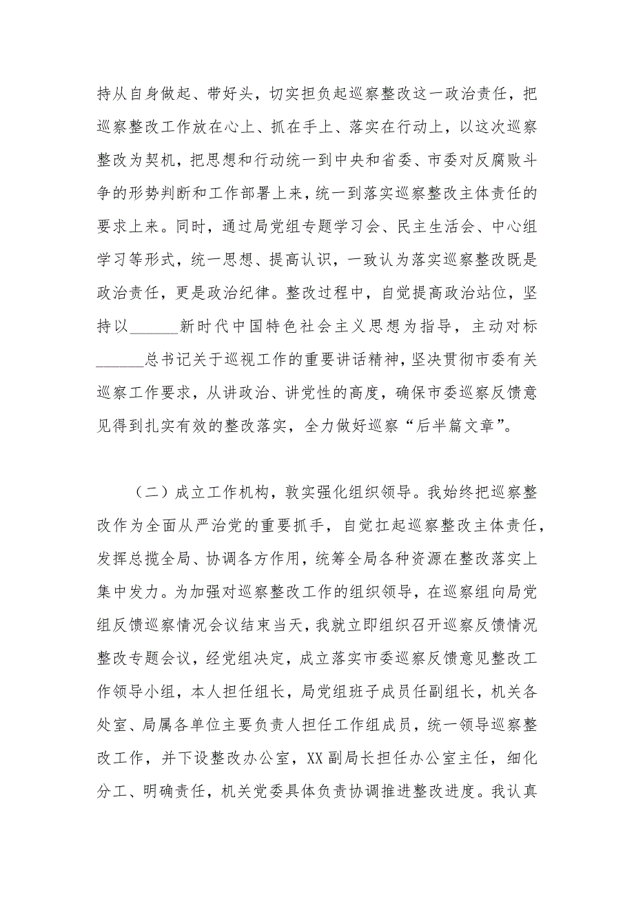 2020年市局党组书记组织落实市委巡察反馈意见整改工作报告.docx_第2页