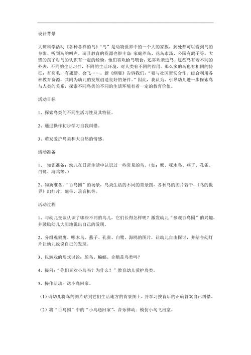 大班科学《各种各样的鸟》PPT课件教案参考教案.docx