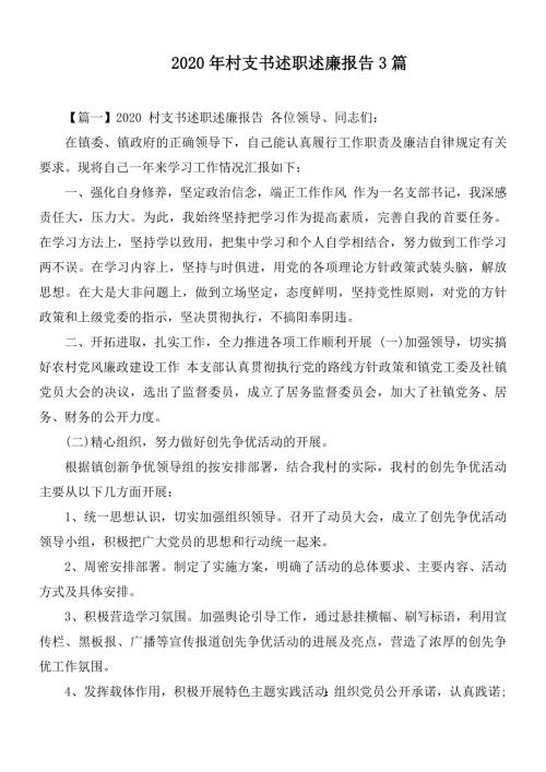 2020年村支书述职述廉报告3篇.docx