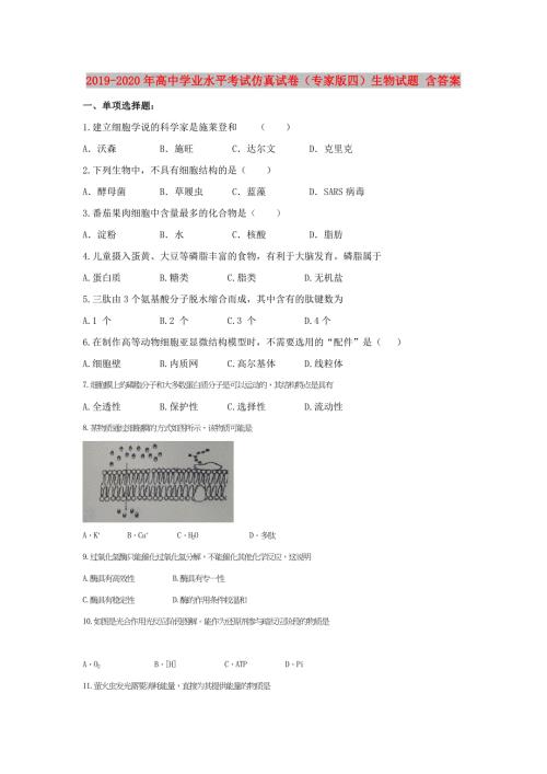 2019-2020年高中学业水平考试仿真试卷专家版四生物试题含答案.doc